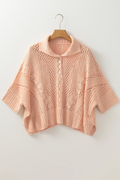 Hollowed Knit 3/4 Dolman Sleeve Sweater