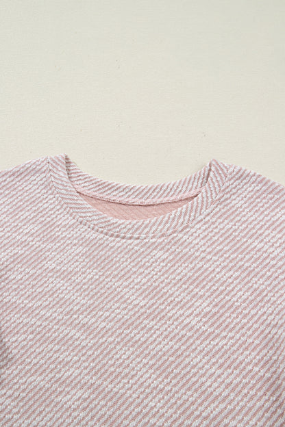 Stripe Lace Ruffle Short Sleeve Twill Blouse