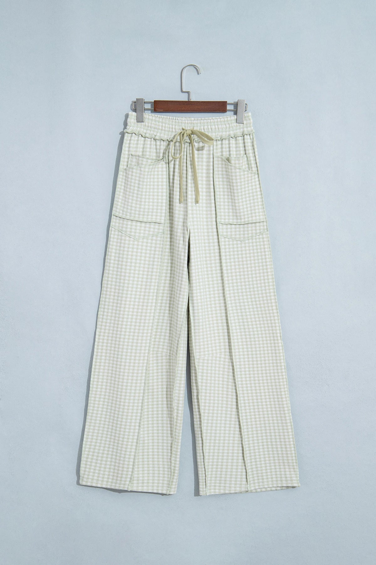 Plus Size Gingham Exposed Seam Drawstring Elastic Waist Pants