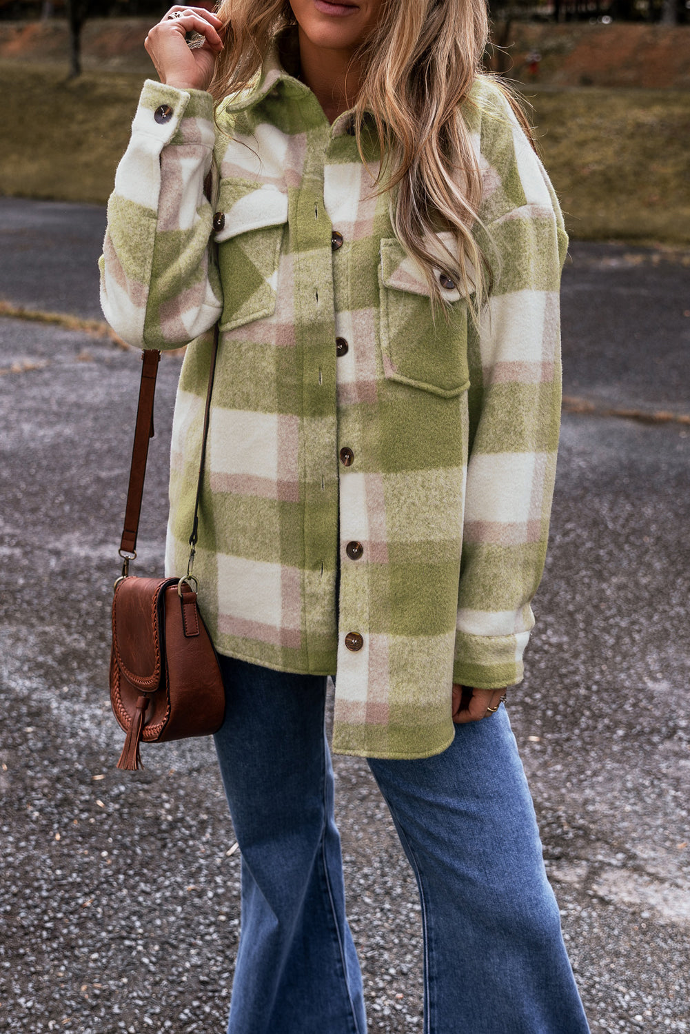 Plaid Flap Pockets Baggy Shacket