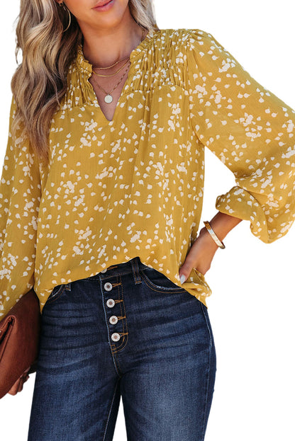 Dotted Split V-Neck Blouse