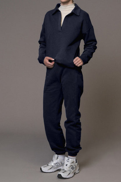 Fold Down Collar Pullover and Joggers Tracksuit