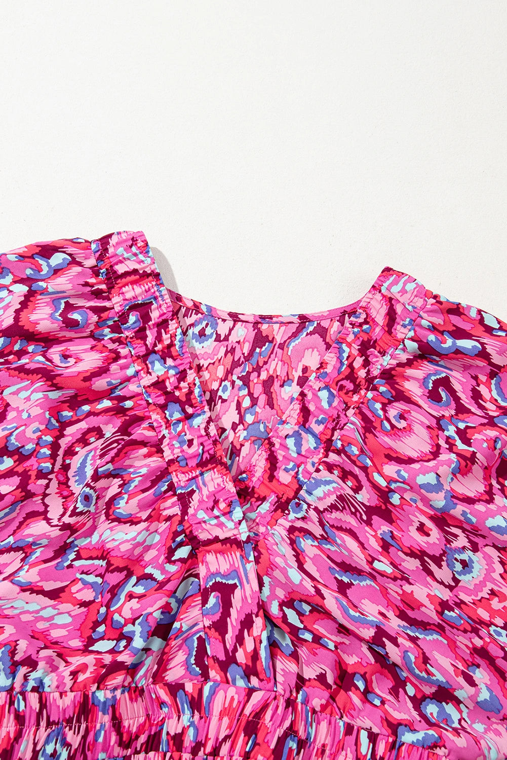 Abstract Puff Sleeve V-Neck High Waist Romper