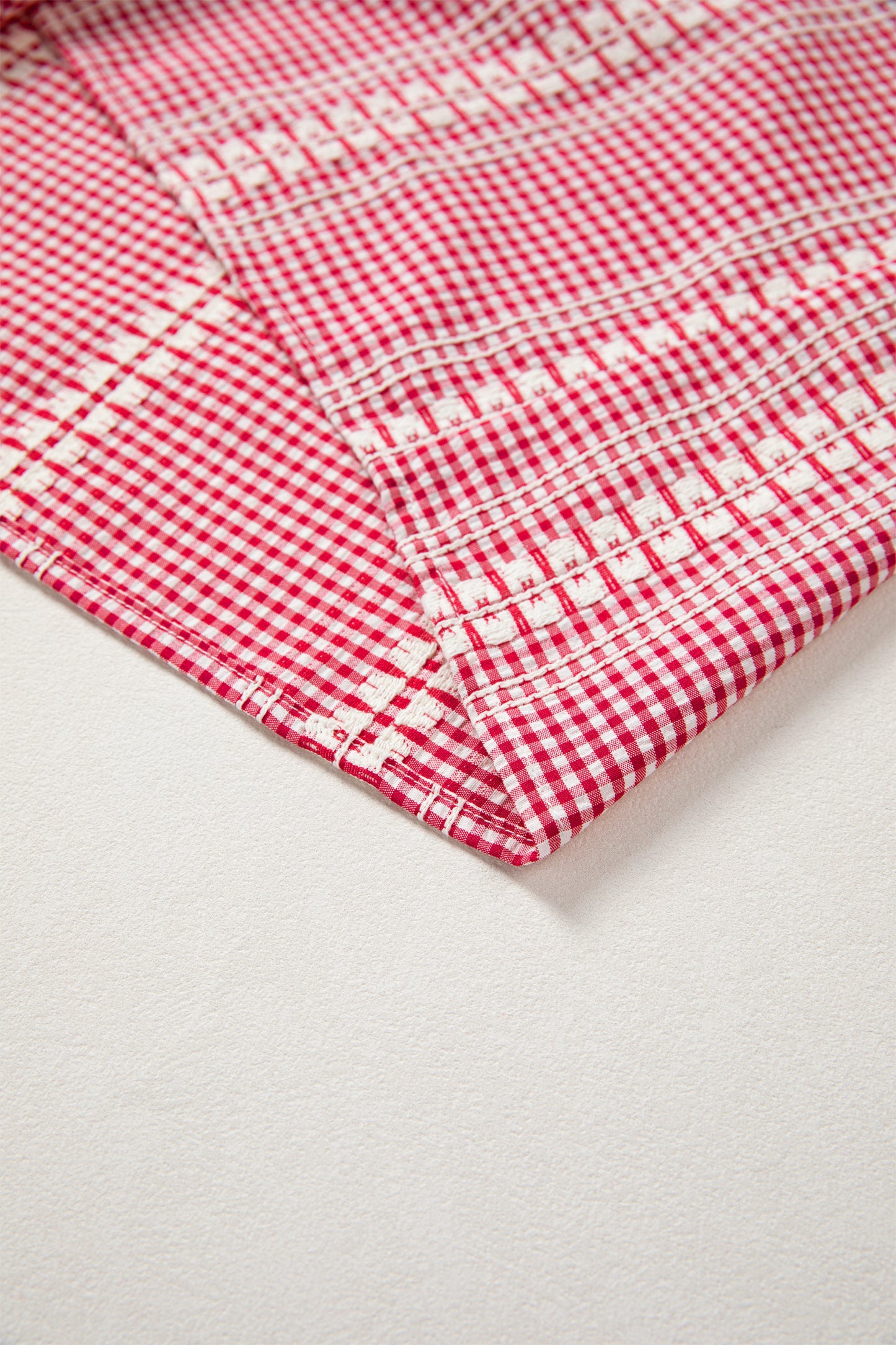 Western Pony Embroidered Gingham Puff Sleeve Blouse