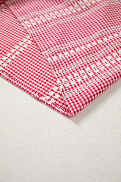 Western Pony Embroidered Gingham Puff Sleeve Blouse