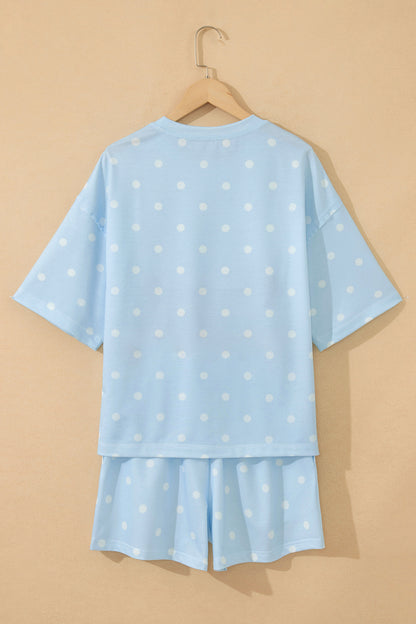 Polka Dot Loose Tee & Drawstring Shorts Set