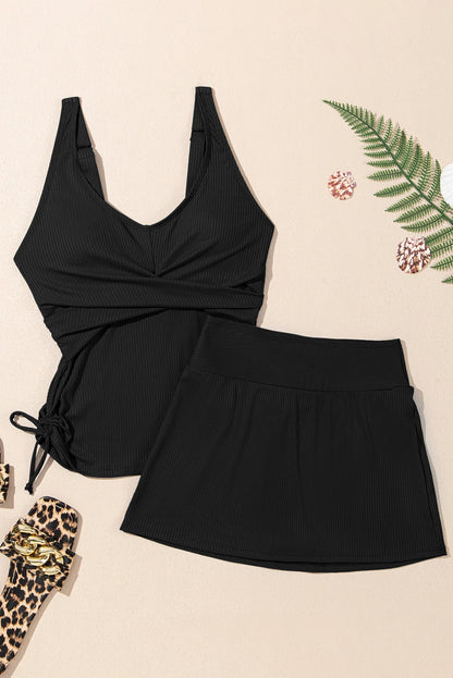 Ribbed Knit Tankini & Skort Swimsuit Set