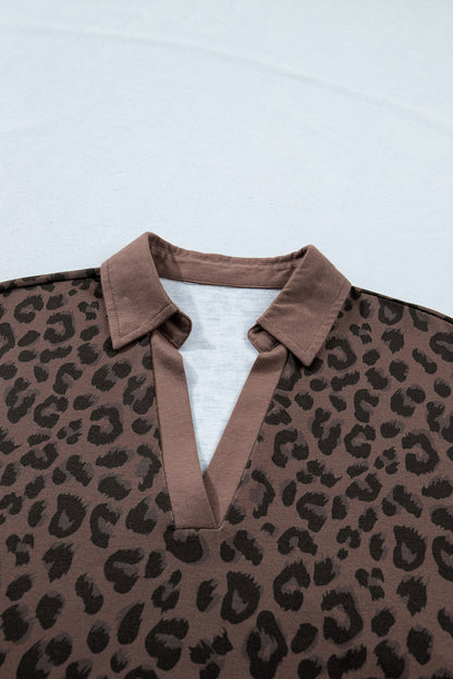 Leopard Contrast Collar V-Neck Mini Dress