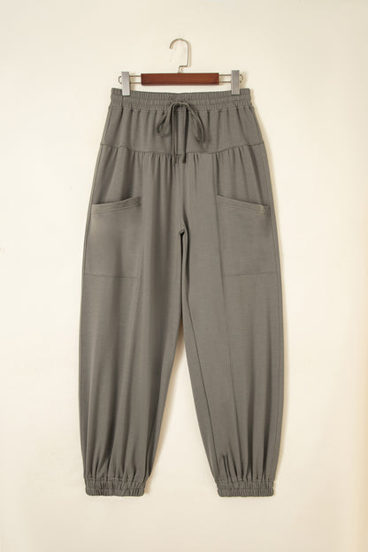 Solid Drawstring Elastic Waist Wide Leg Pants