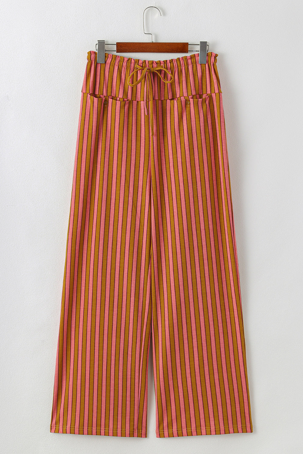 Stripe Tie Waist Buttoned Pocket Wide Leg Pants