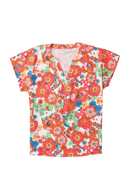 Floral Short Sleeve V-Neck Top