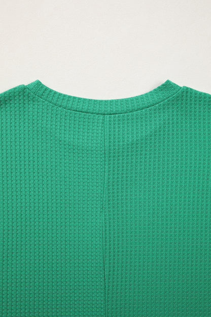 Solid Waffle Knit Dolman Short Sleeve Loose Top