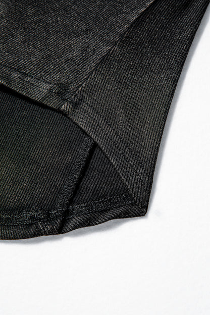 Solid Ribbed Knit Buttoned Long Sleeve Top