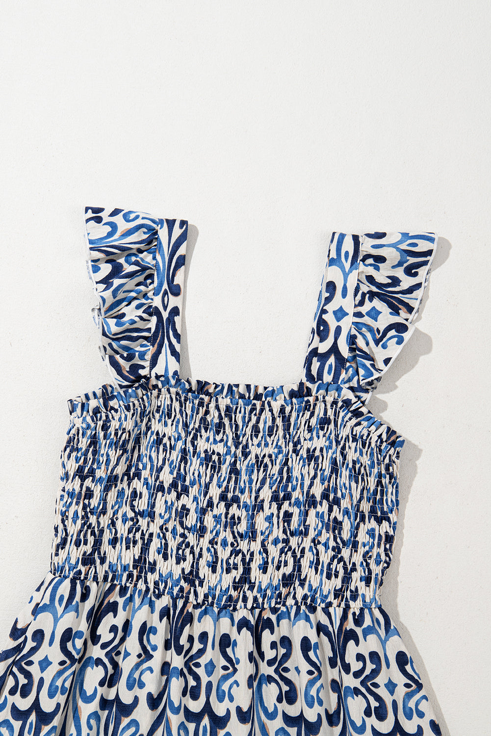 Abstract Boho Smocked Bodice High-Waist Maxi Dress