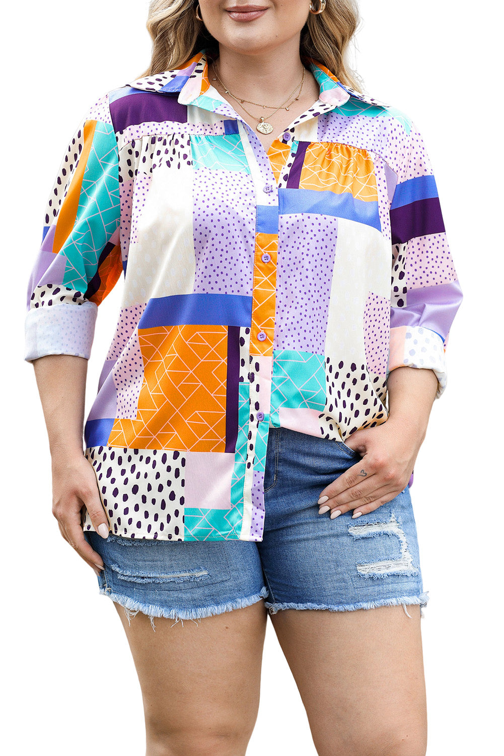 Abstract Buttoned Shirt Plus Size