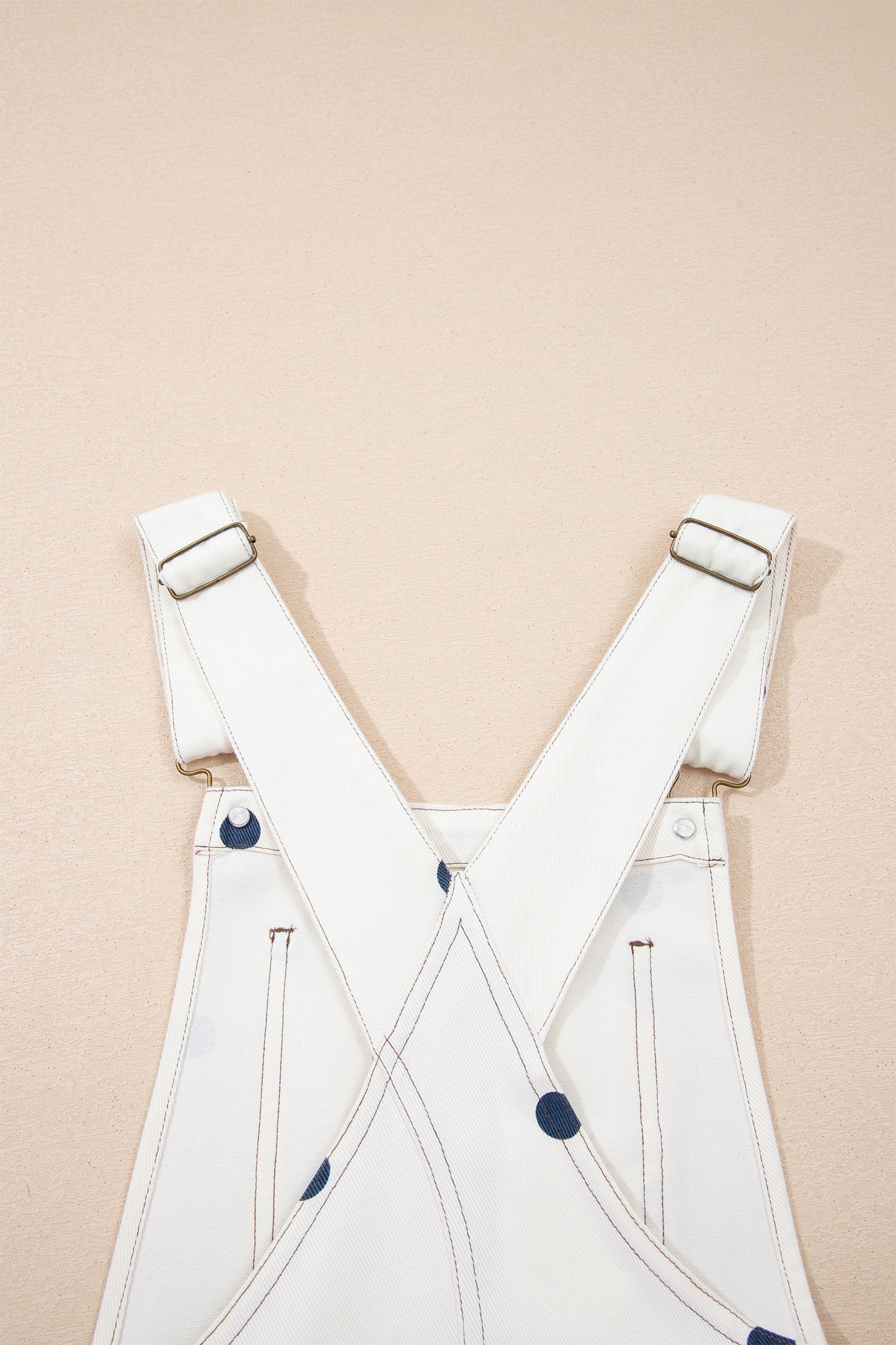 Polka Dot Denim Barrel Leg Overalls Jumpsuit