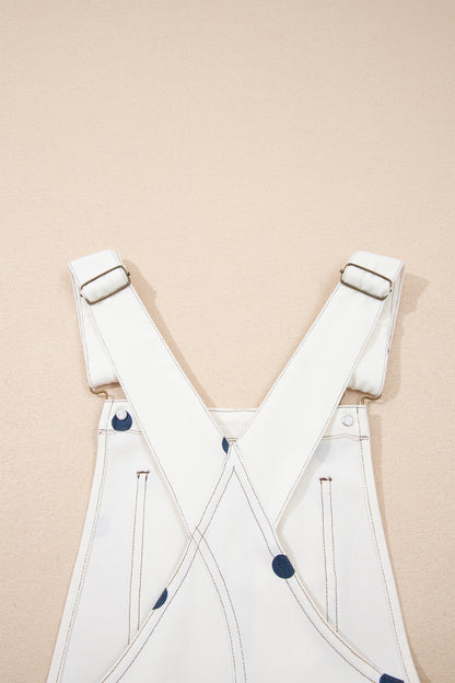 Polka Dot Denim Barrel Leg Overalls Jumpsuit