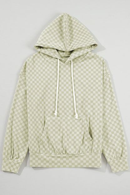 Checker Kangaroo Pocket Drawstring Hoodie