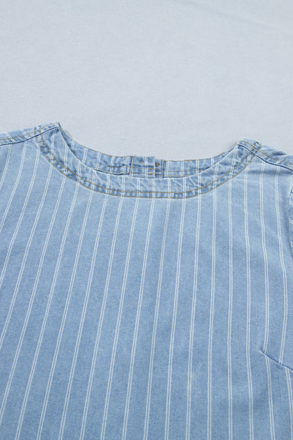 Stripe Denim Buttoned Back Mini T-Shirt Dress