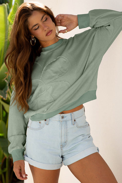 Flower Patchwork Raw Edge Drop Shoulder Top