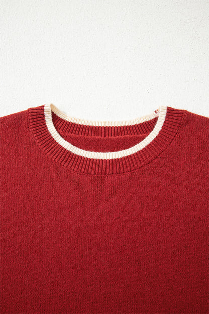 Leopard Bow Split Cuff Contrast Trim Sweater