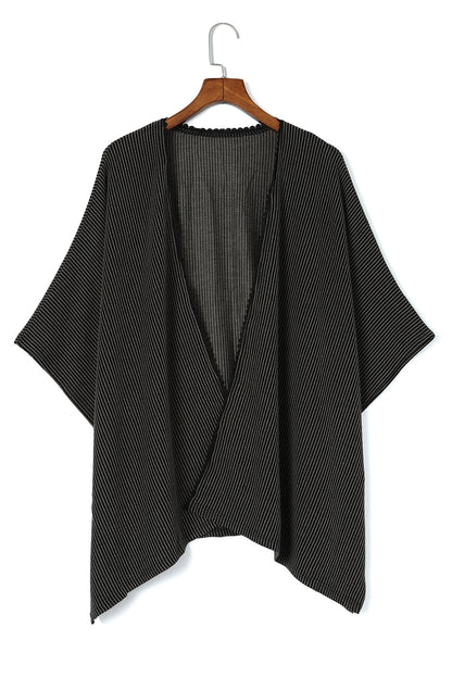 Ribbed Lace Trim Oversized Kimono