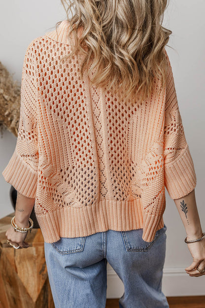 Hollowed Knit 3/4 Dolman Sleeve Sweater