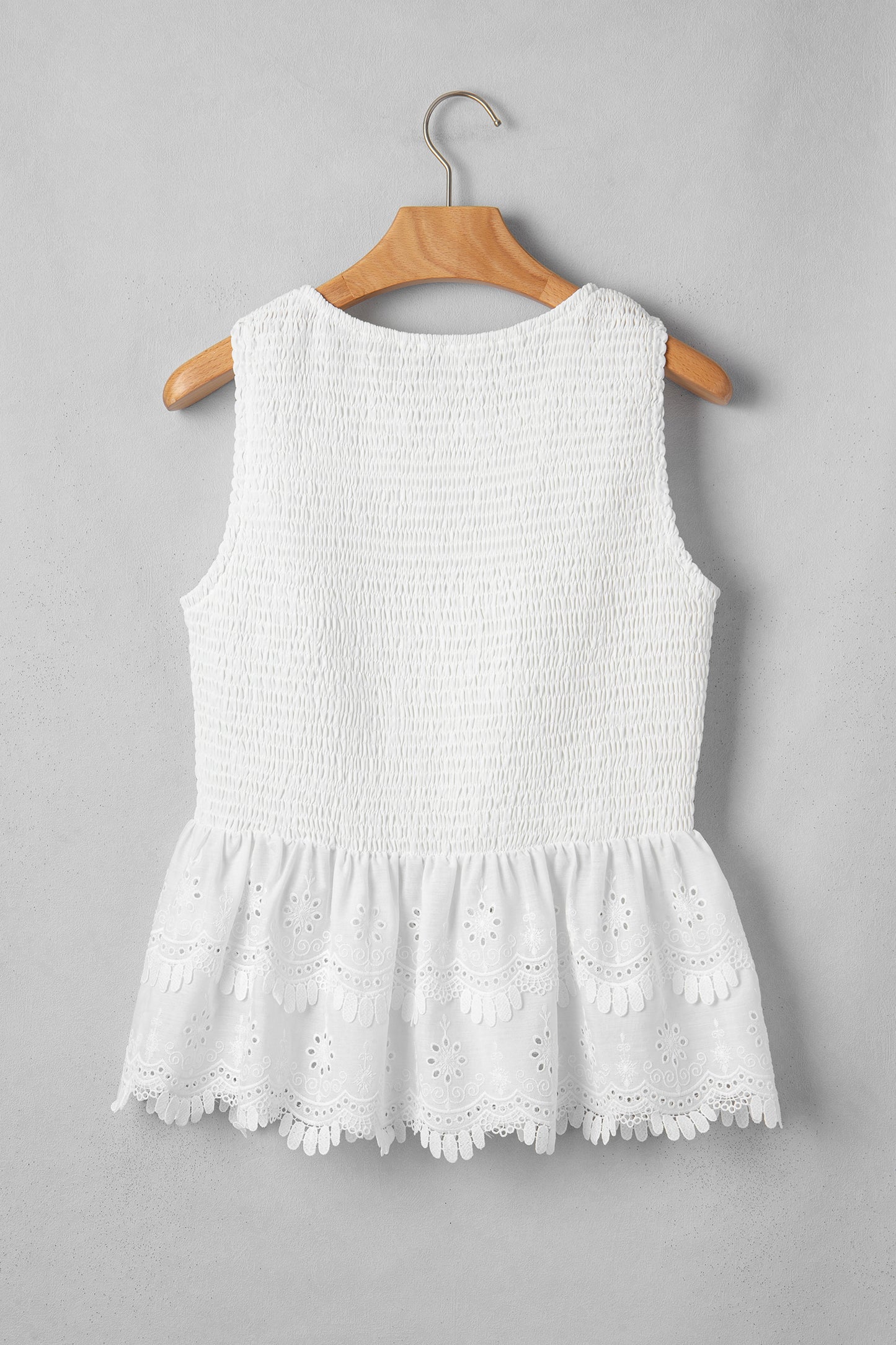 Smocked Lace Sleeveless Peplum Top