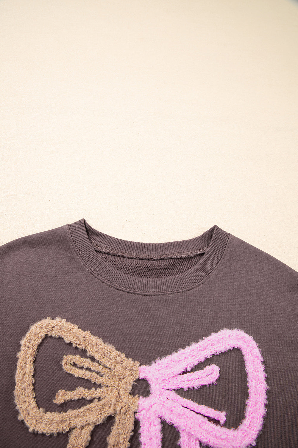 Bow Tie Contrast Terry Drop Shoulder Sweatshirt