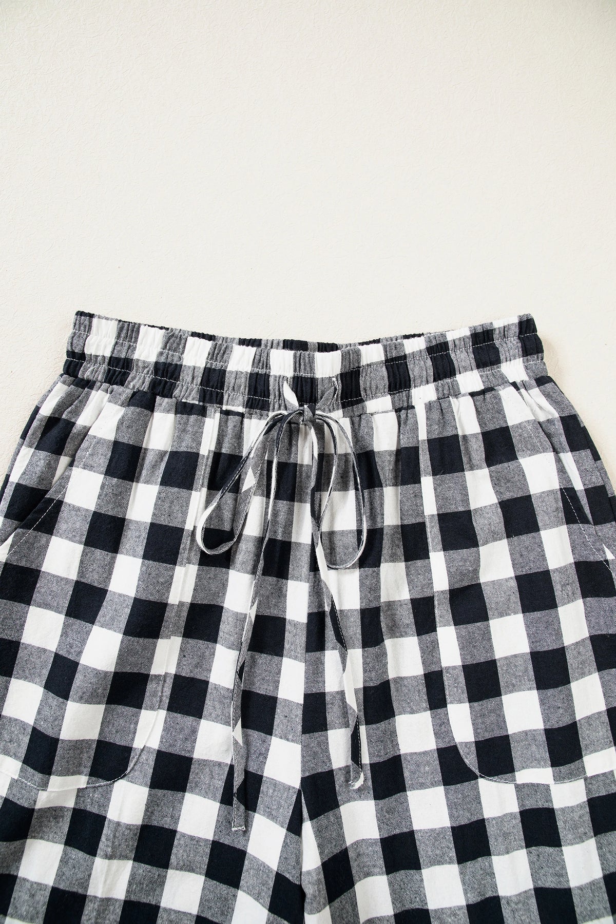 Gingham Elastic Waist Wide Leg Pants