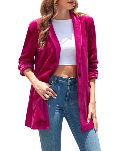 Velvet Collar Pocketed Blazer