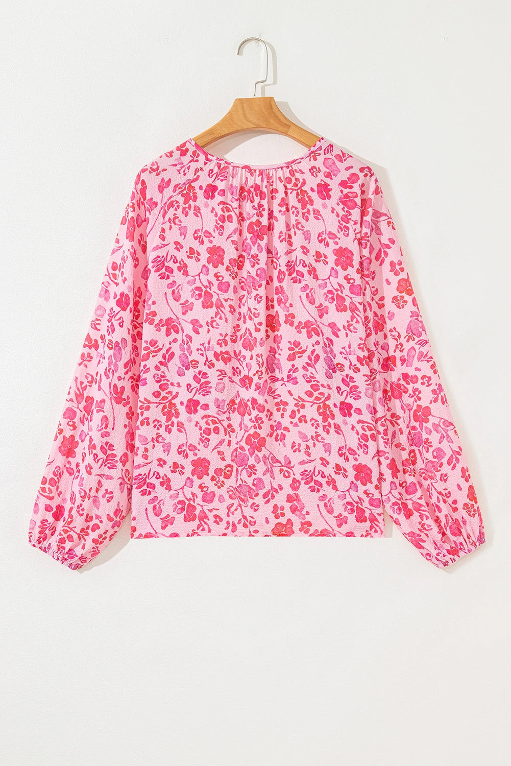 Floral Puff Sleeve Split Neck Lightweight Blouse