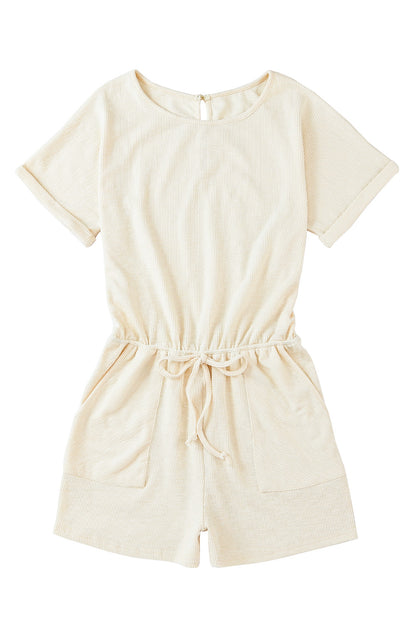 Ribbed Elastic Waist Pocketed Romper