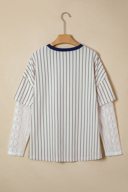 88 LOS ANGELES Stripe Lace Patchwork Top