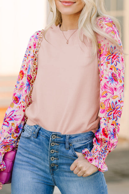 Floral Patchwork Lantern Sleeve Top