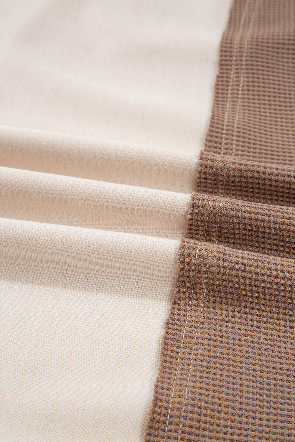 Colorblock Waffle Knit Patchwork Henley Top