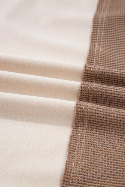 Colorblock Waffle Knit Patchwork Henley Top