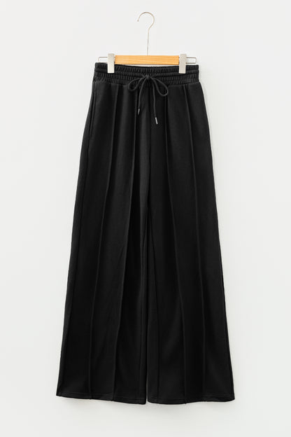 Solid Seam Drawstring Wide Leg Sweatpants