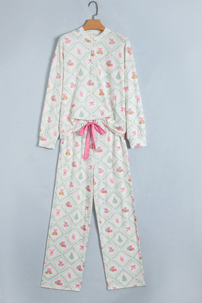 Christmas Patchwork Henley Top & Pant Pajama Set