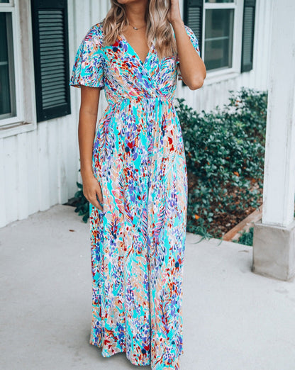 Floral Wrap V-Neck Maxi Dress