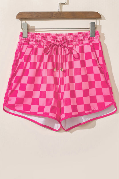 Checker Drawstring Elastic Waist Shorts