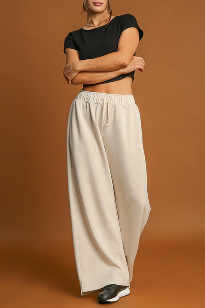 Drawstring Waist Wide Leg Pants