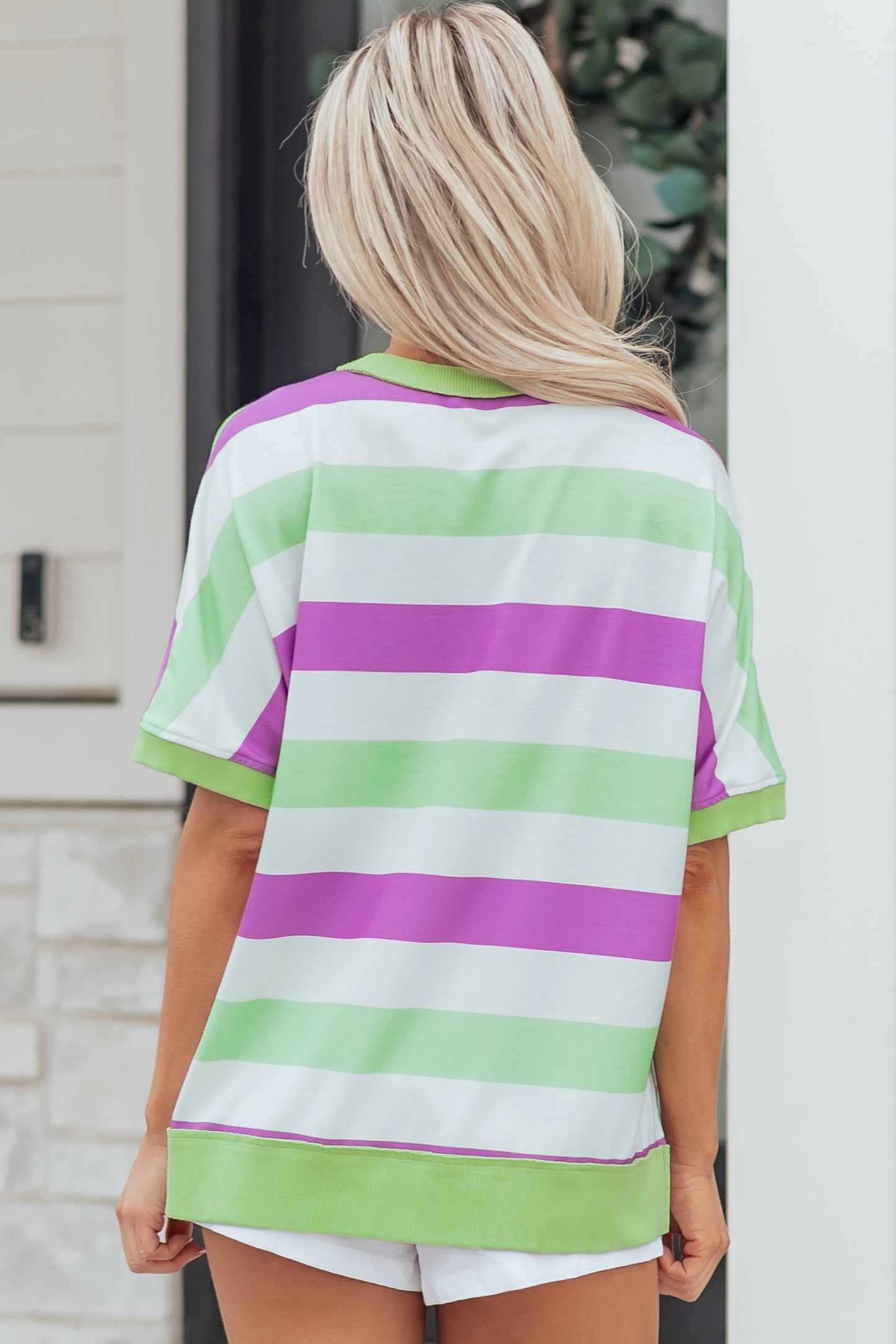 Stripe Lucky Clover Embroidered Dolman Sleeve Tee