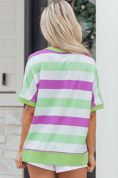 Stripe Lucky Clover Embroidered Dolman Sleeve Tee