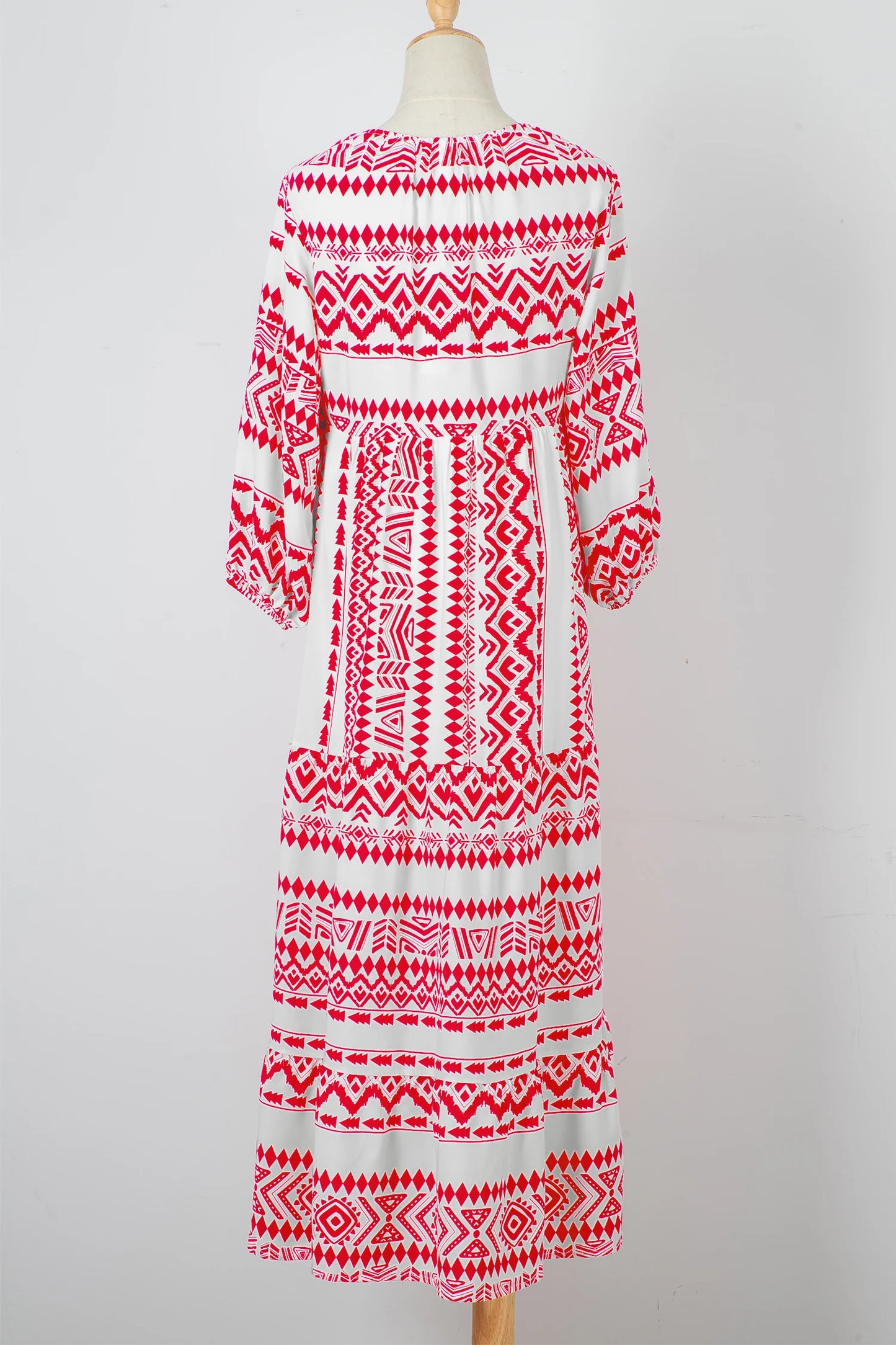 Boho Tied V-Neck 3/4 Sleeve Maxi Dress
