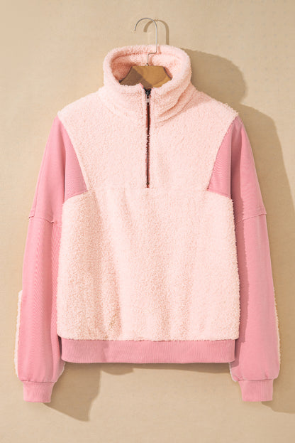 Fleece Patchwork Quarter Zip Sweatshirt