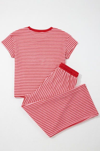 Stripe Crew Neck Tee & Drawstring Pants Set
