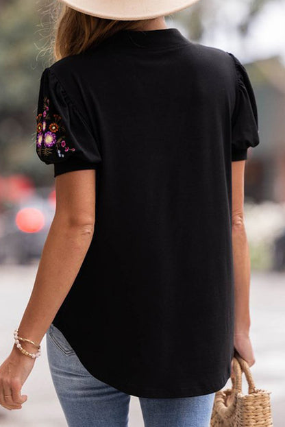 Floral Embroidered Short Sleeve Top