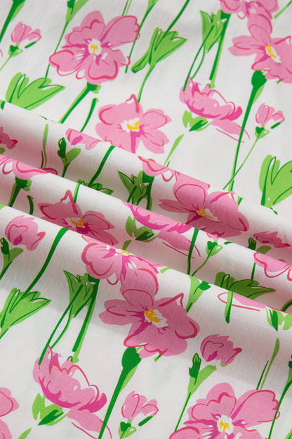 Floral V-Neck Short Sleeve Midi Dress