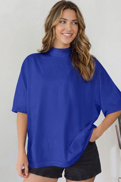 Oversized Solid Color High Neck Tee